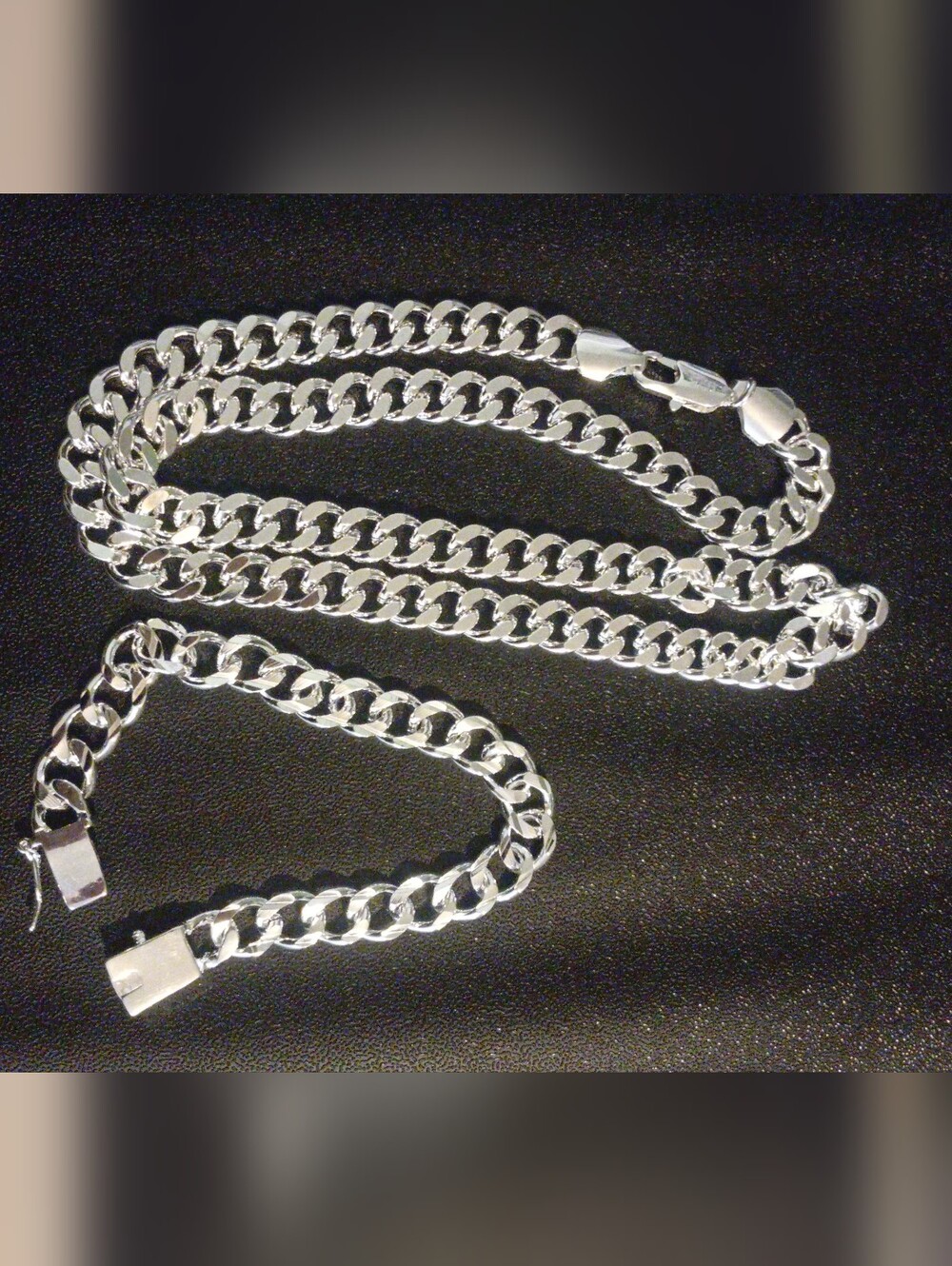 925 Sterling Silver Curb Chain Necklace And Bracelet